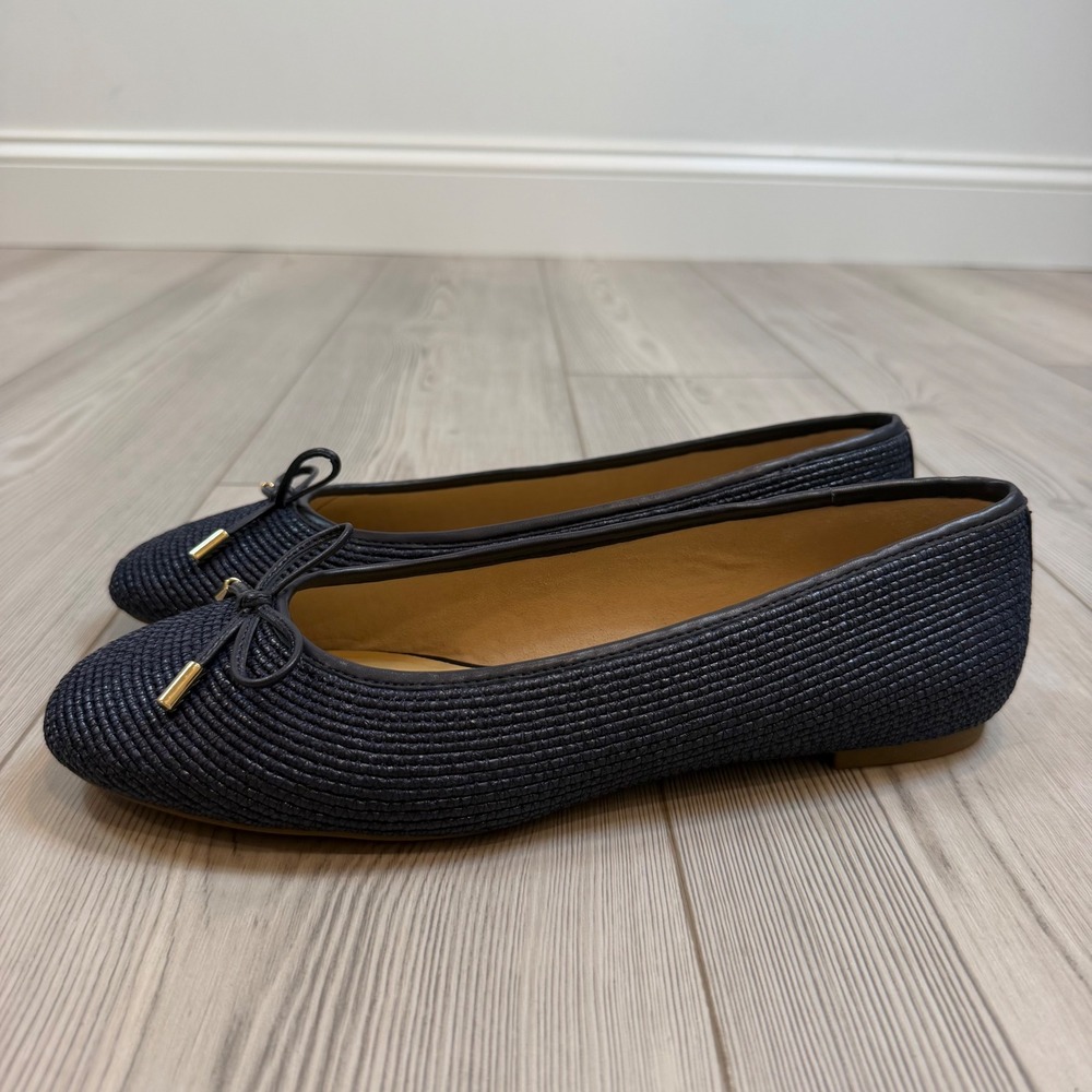 Talbots Olympia Woven Ballet Flats Indigo Blue Navy Bow Shoes 11M